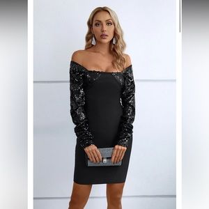 Off the shoulder sequin mini dress
